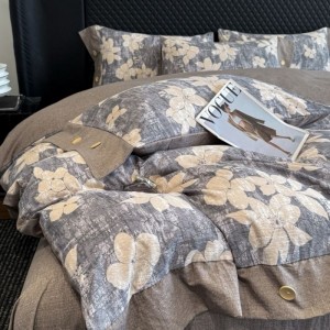 A Class Linen 4PCS Duvet Cover Set With Botton Queen King Bed Sheets Double Yarn Printing Bedding Set