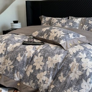 A Class Linen 4PCS Duvet Cover Set With Botton Queen King Bed Sheets Double Yarn Printing Bedding Set
