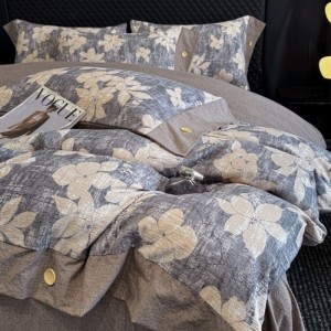 A Class Linen 4PCS Duvet Cover Set With Botton Queen King Bed Sheets Double Yarn Printing Bedding Set