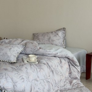 Pure Cotton Home Textile Brushed Lace Edge 4PCS Floral Printing Duvet Cover Bed Sheets Bedding Set