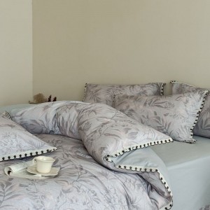 Pure Cotton Home Textile Brushed Lace Edge 4PCS Floral Printing Duvet Cover Bed Sheets Bedding Set