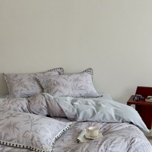 Pure Cotton Home Textile Brushed Lace Edge 4PCS Floral Printing Duvet Cover Bed Sheets Bedding Set