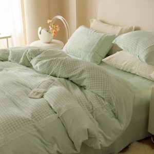 Green Printing 4PCS Home Hotel Textiles Velvet Comforter Duvet Cover Winter Green Bedding Set Supplier