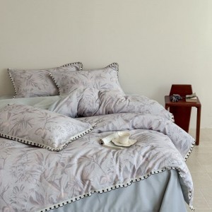 Pure Cotton Home Textile Brushed Lace Edge 4PCS Floral Printing Duvet Cover Bed Sheets Bedding Set
