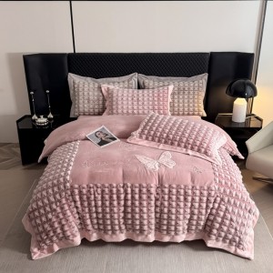 winter warm pink milk velvet home hotel textiles embroidery 4pcs bedding set supplier