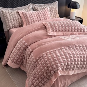 winter warm pink milk velvet home hotel textiles embroidery 4pcs bedding set supplier
