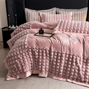 winter warm pink milk velvet home hotel textiles embroidery 4pcs bedding set supplier