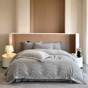 Ultra-high weight solid color plaid jacquard milk velvet 230g velvet gray four-piece bedding set