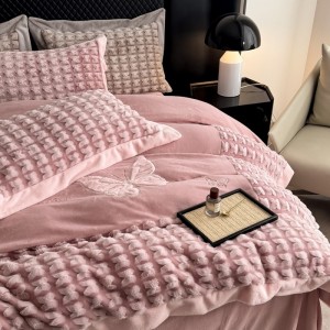 winter warm pink milk velvet home hotel textiles embroidery 4pcs bedding set supplier