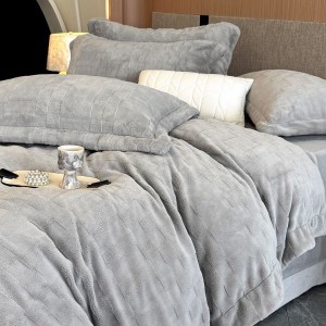 Ultra-high weight solid color plaid jacquard milk velvet 230g velvet gray four-piece bedding set