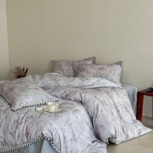 Pure Cotton Home Textile Brushed Lace Edge 4PCS Floral Printing Duvet Cover Bed Sheets Bedding Set