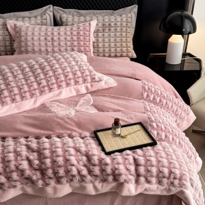 winter warm pink milk velvet home hotel textiles embroidery 4pcs bedding set supplier