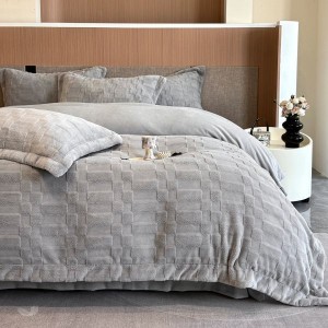 Ultra-high weight solid color plaid jacquard milk velvet 230g velvet gray four-piece bedding set