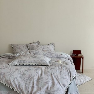 Pure Cotton Home Textile Brushed Lace Edge 4PCS Floral Printing Duvet Cover Bed Sheets Bedding Set