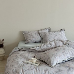 Pure Cotton Home Textile Brushed Lace Edge 4PCS Floral Printing Duvet Cover Bed Sheets Bedding Set