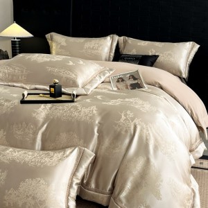 Gold Jacquard Hollow Duvet Quilt Cover Flat & Fitted Sheet High Grade Skin-friendly Cotton Four Piece Bedding Set
