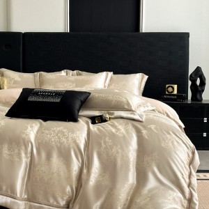 Gold Jacquard Hollow Duvet Quilt Cover Flat & Fitted Sheet High Grade Skin-friendly Cotton Four Piece Bedding Set