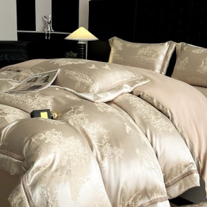 Gold Jacquard Hollow Duvet Quilt Cover Flat & Fitted Sheet High Grade Skin-friendly Cotton Four Piece Bedding Set