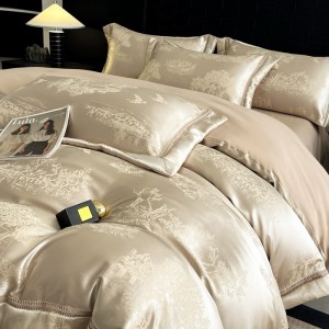 Gold Jacquard Hollow Duvet Quilt Cover Flat & Fitted Sheet High Grade Skin-friendly Cotton Four Piece Bedding Set