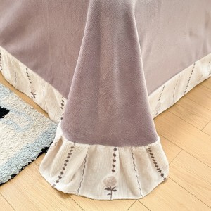 Premium quality purple ruffles 4pcs comforter duvet cover milk velvet bedding set supplier