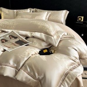Gold Jacquard Hollow Duvet Quilt Cover Flat & Fitted Sheet High Grade Skin-friendly Cotton Four Piece Bedding Set