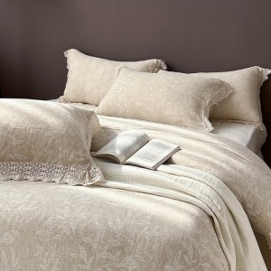 Light Luxury Linen Cotton Home Textile Yarn-dyed Jacquard Duvet Cover Double Yarn Hollow Lace Edge Bed Sheets Bedding Set