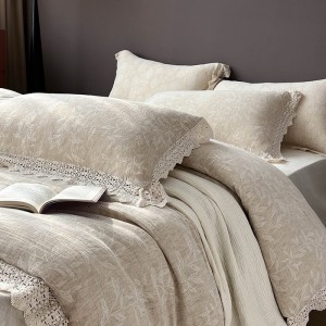 Light Luxury Linen Cotton Home Textile Yarn-dyed Jacquard Duvet Cover Double Yarn Hollow Lace Edge Bed Sheets Bedding Set