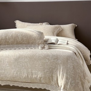Light Luxury Linen Cotton Home Textile Yarn-dyed Jacquard Duvet Cover Double Yarn Hollow Lace Edge Bed Sheets Bedding Set