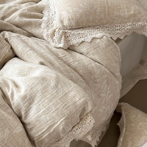 Light Luxury Linen Cotton Home Textile Yarn-dyed Jacquard Duvet Cover Double Yarn Hollow Lace Edge Bed Sheets Bedding Set