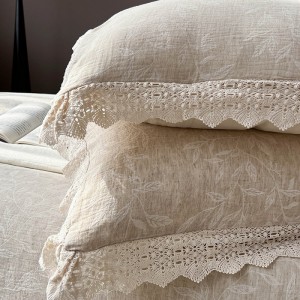 Light Luxury Linen Cotton Home Textile Yarn-dyed Jacquard Duvet Cover Double Yarn Hollow Lace Edge Bed Sheets Bedding Set