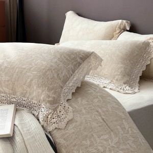 Light Luxury Linen Cotton Home Textile Yarn-dyed Jacquard Duvet Cover Double Yarn Hollow Lace Edge Bed Sheets Bedding Set