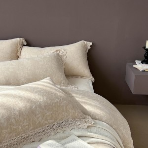 Light Luxury Linen Cotton Home Textile Yarn-dyed Jacquard Duvet Cover Double Yarn Hollow Lace Edge Bed Sheets Bedding Set