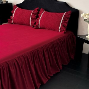 50S Stain Cotton Jacquard Quilt Cover Bed Skirt Red 4PCS Bedding Set