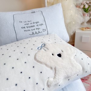 Cartoon embroidery duvet comforter cover blue bed sheets winter milk velvet bedding set