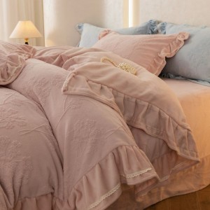Winter Warm Milk Velvet Jacquard Comforter Quilt Cover Set Skin-friendly Bed Sheet Bedding Set