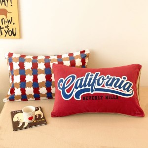 Red plaid printing duvet quilt cover bed sheets milk velvet 4pcs bedding set