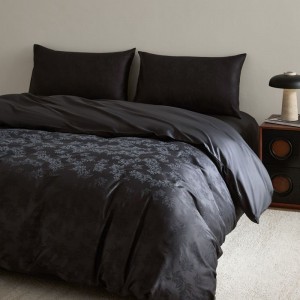 Luxury 500TC Long Staple Cotton Stain Jacquard Duvet Quilt Cover Black Bed Sheets Bedding Set