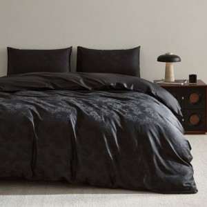 Luxury 500TC Long Staple Cotton Stain Jacquard Duvet Quilt Cover Black Bed Sheets Bedding Set