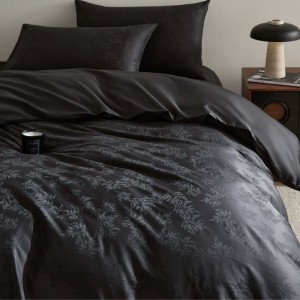 Luxury 500TC Long Staple Cotton Stain Jacquard Duvet Quilt Cover Black Bed Sheets Bedding Set