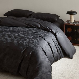 Luxury 500TC Long Staple Cotton Stain Jacquard Duvet Quilt Cover Black Bed Sheets Bedding Set