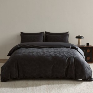 Luxury 500TC Long Staple Cotton Stain Jacquard Duvet Quilt Cover Black Bed Sheets Bedding Set