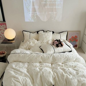 Light luxury rabbit plush high weight winter warm splicing kit thickened milk plush four-piece bedding set