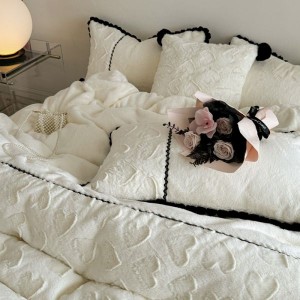 Light luxury rabbit plush high weight winter warm splicing kit thickened milk plush four-piece bedding set