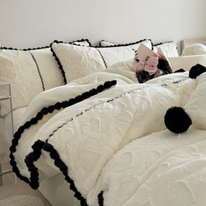 Light luxury rabbit plush high weight winter warm splicing kit thickened milk plush four-piece bedding set