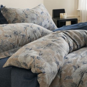 Pure Cotton Yarn-dyed Jacquard Duvet Cover Bed Sheet Blue Floral Bedding Set