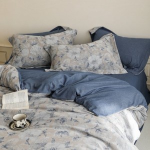 Pure Cotton Yarn-dyed Jacquard Duvet Cover Bed Sheet Blue Floral Bedding Set
