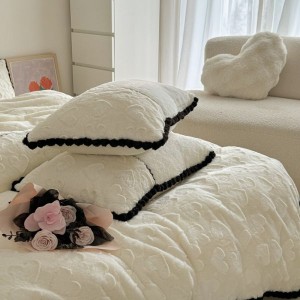 Light luxury rabbit plush high weight winter warm splicing kit thickened milk plush four-piece bedding set
