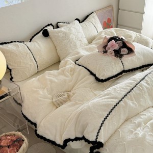 Light luxury rabbit plush high weight winter warm splicing kit thickened milk plush four-piece bedding set