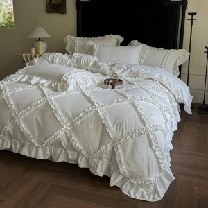 French Style Skin-friendly Lace Edge Duvet Cover White Bed Sheets Cotton Bedding Set