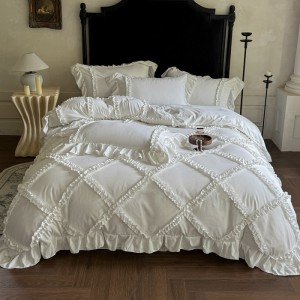 French Style Skin-friendly Lace Edge Duvet Cover White Bed Sheets Cotton Bedding Set